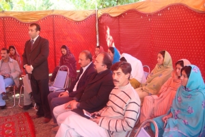 Rupali Foundation CEO Sultan Ahmed speaks at a briefing session about the vision and plans of the organisation at Zulfiqarabad, gilgit ob Wednesday